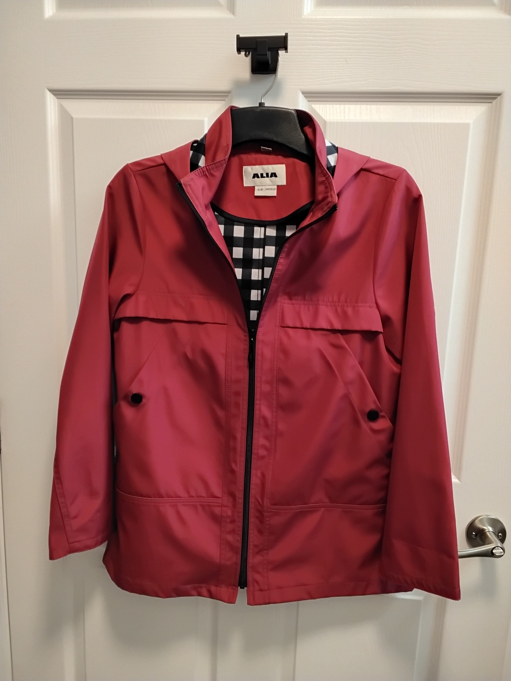 Alia Raspberry  Zip-Front‎ Water Resistant Jacket With Hood  Size S